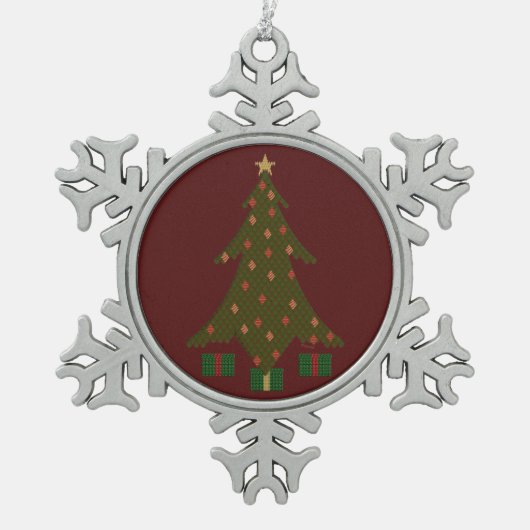 キルテッドクリスマスプレミアムオーナメント スノーフレークピューターオーナメント (正面)