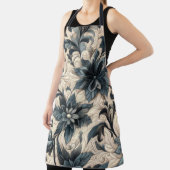 キルテッドクリームアンドネイビーブルーフローラデザイン エプロン (インサイチュ)