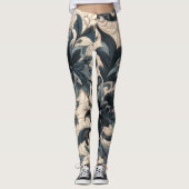 キルテッドクリームアンドネイビーブルーフローラデザイン レギンス (正面)