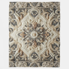 キルテッドクリームグレー華美アラベスク フリースブランケット