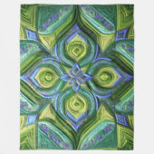 キルテッドグリーンブルー抽象デザイン フリースブランケット (正面)