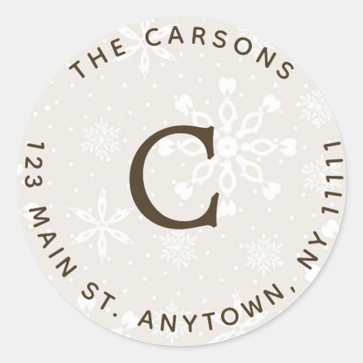 キルテッドスノーフレークスラウンド差出人住所ラベル ラウンドシール (正面)
