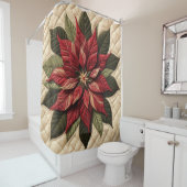 キルテッドパターンポインセチアクリーム シャワーカーテン (インサイチュ)