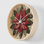 キルテッドパターンポインセチアクリーム 壁時計 (傾斜)