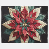 キルテッドパターンポインセチア赤グリーンブラック フリースブランケット (正面(横))