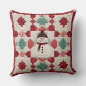 キルテッドパターン雪だるまレッドホワイトグリーン クッション (裏面)