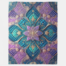 キルテッドパープルターコイズブルー抽象デザイン フリースブランケット
