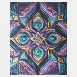 キルテッドパープルターコイズブルー抽象デザイン フリースブランケット