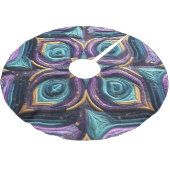 キルテッドパープルターコイズブルー抽象デザイン ブラッシュドポリエステルツリースカート (アングル)