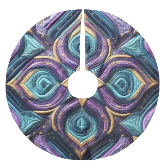 キルテッドパープルターコイズブルー抽象デザイン ブラッシュドポリエステルツリースカート (正面)