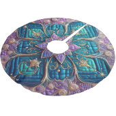 キルテッドパープルターコイズブルー抽象デザイン ブラッシュドポリエステルツリースカート (アングル)