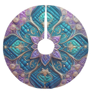 キルテッドパープルターコイズブルー抽象デザイン ブラッシュドポリエステルツリースカート