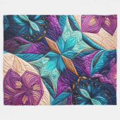 キルテッドパープルブルーピンク抽象デザイン フリースブランケット (正面(横))