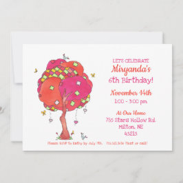 キルテッドピンクツリーバーズガールズ誕生日招待状 招待状