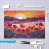 キルテッドピンクポピーの日の出ボホ鮮やかデコール 薄葉紙 (クラフト)