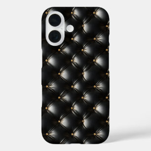 キルテッドブラックレザーパターン iPhone 16ケース