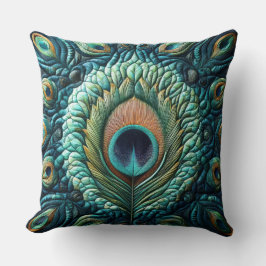 キルテッドブルーピーコックフェザーデザイン クッション