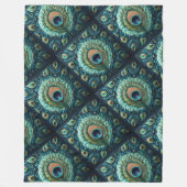 キルテッドブルーピーコックフェザーデザイン フリースブランケット (正面)