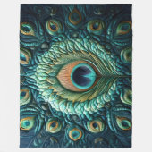 キルテッドブルーピーコックフェザーデザイン フリースブランケット (正面)