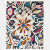 キルテッドブルー抽象芸術フローラデザイン フリースブランケット (正面)
