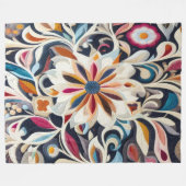 キルテッドブルー抽象芸術フローラデザイン フリースブランケット (正面(横))