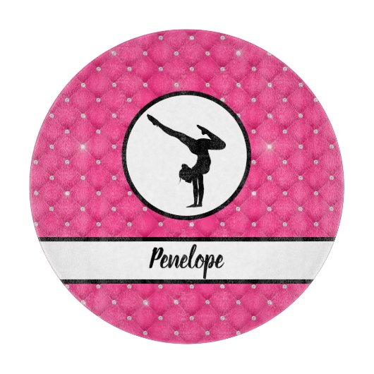 キルテッドホットピンクラインフェイクストーンのハンドスタンド カッティングボード (正面)