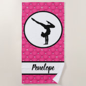 キルテッドホットピンクラインフェイクストーンのハンドスタンド ビーチタオル (正面)