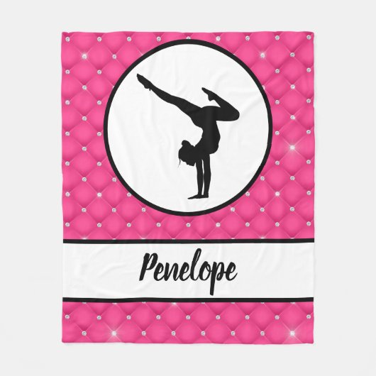 キルテッドホットピンクラインフェイクストーンのハンドスタンド フリースブランケット (正面)