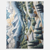 キルテッドマウンテンランドスケープシーンブルー フリースブランケット (正面)