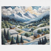 キルテッドマウンテンランドスケープシーンブルー フリースブランケット (正面(横))