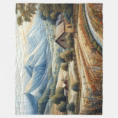 キルテッドマウンテンランドスケープシーンブルー フリースブランケット (正面)