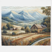 キルテッドマウンテンランドスケープシーンブルー フリースブランケット (正面(横))