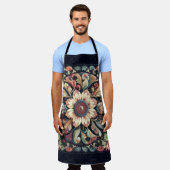キルテッド抽象芸術フローラデザイン エプロン (着用した状態)