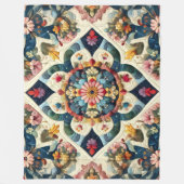 キルテッド抽象芸術フローラデザイン フリースブランケット (正面)