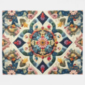 キルテッド抽象芸術フローラデザイン フリースブランケット (正面(横))