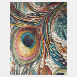 キルテッド抽象芸術孔雀フェザー フリースブランケット