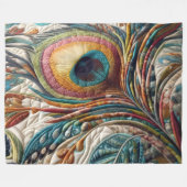 キルテッド抽象芸術孔雀フェザー フリースブランケット (正面(横))