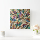 キルテッド虹色離れデザイン スクエア壁時計 (ホーム)