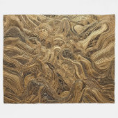 キルテッド金ゴールド抽象デザイン フリースブランケット (正面(横))