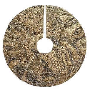 キルテッド金ゴールド抽象デザイン ブラッシュドポリエステルツリースカート