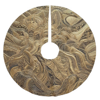 キルテッド金ゴールド抽象デザイン ブラッシュドポリエステルツリースカート