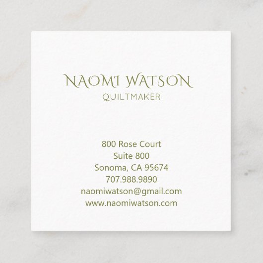 キルテモダンメーカーペイズリーパターンオンセージグリーン スクエア名刺 (裏面)