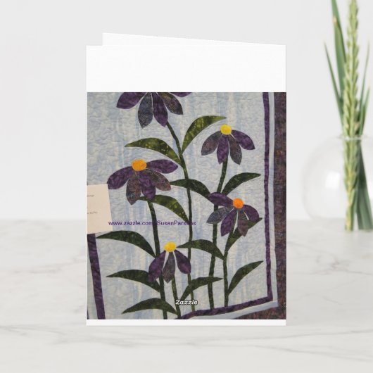 キルトお気に入りのと旧友、紫色の花 カード (裏面)