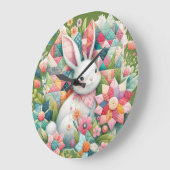 キルトと花のバニー ラージ壁時計 (傾斜)