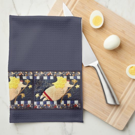 キルトにされたクリスマスの天使手タオル キッチンタオル (四つ折り)