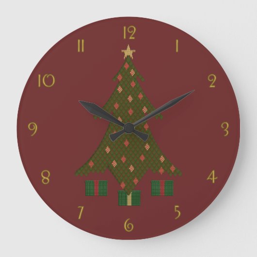 キルトにされたクリスマスの時計 ラージ壁時計 (正面)