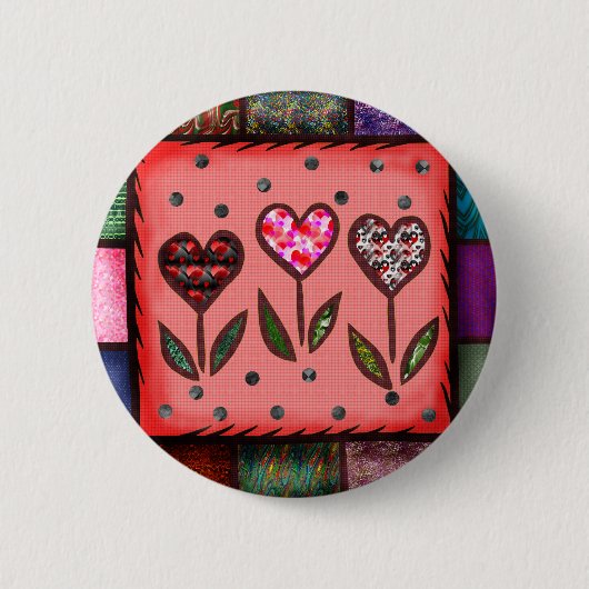 キルトにされたハートのTシャツおよびギフト 缶バッジ (正面)