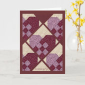 キルトにされたハート カード (黄色い花)