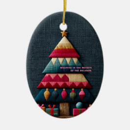 キルトのようなファブリックテクスチャークリスマスツリー セラミックオーナメント