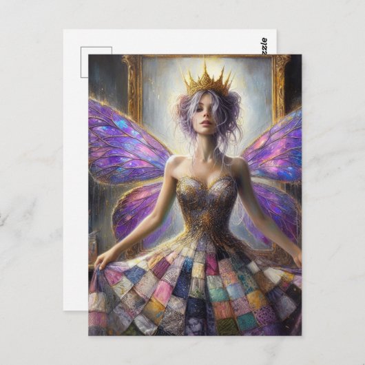 キルトのドレスを着た妖精がポーズを付ける鏡 ポストカード (正面/裏面)